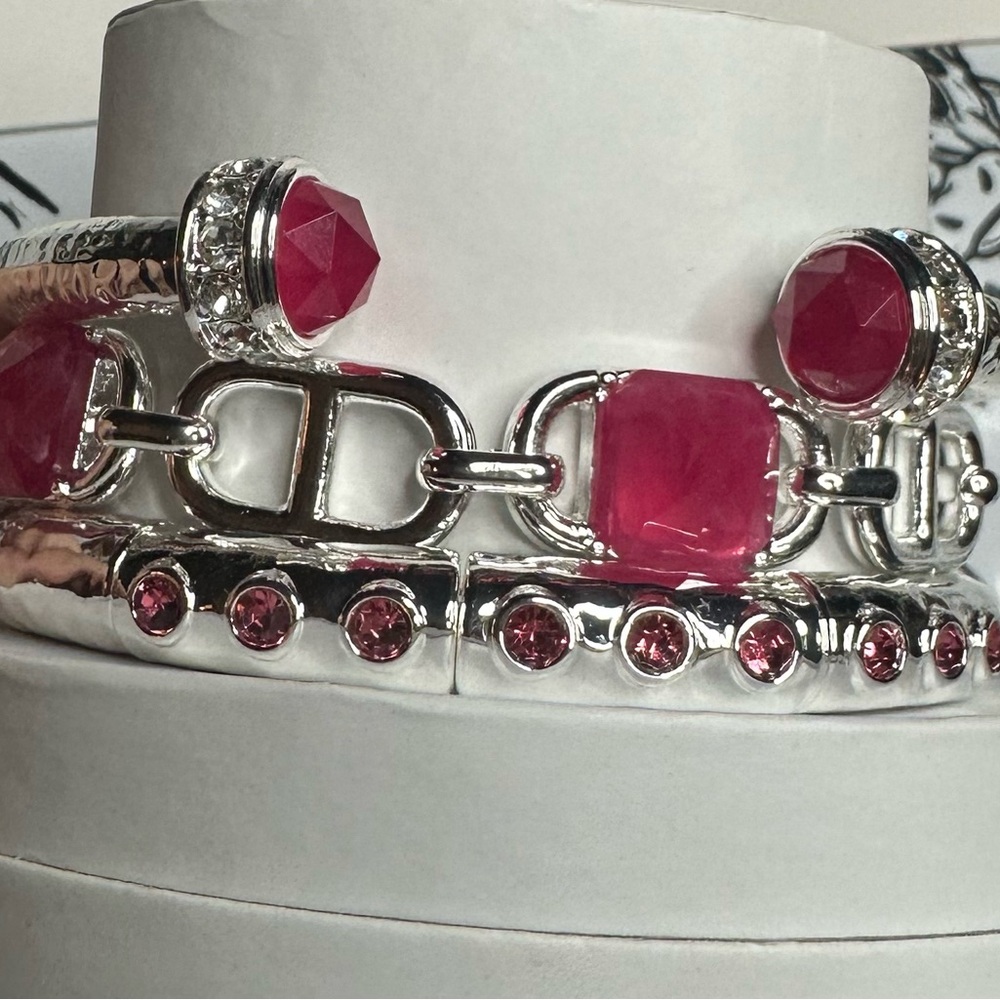 Elegant Silver and Pink Bracelet Set